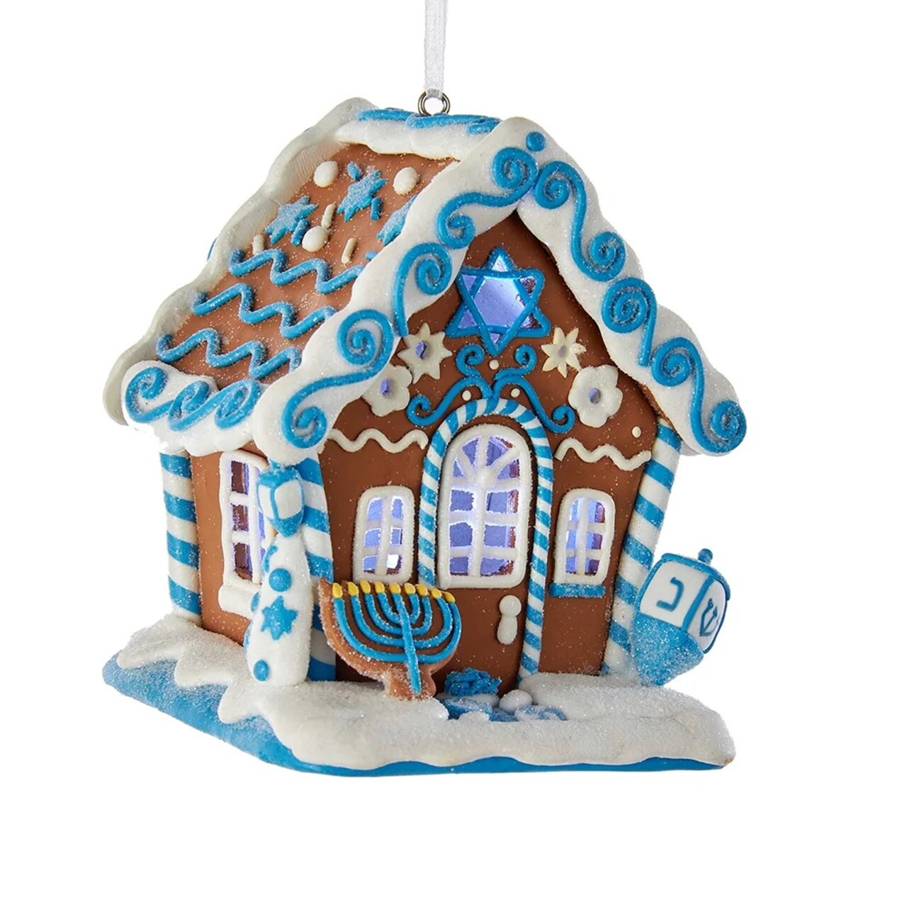 KSA Pack of 6 Blue and White Gingerbread LED House Christmas Ornaments 4"